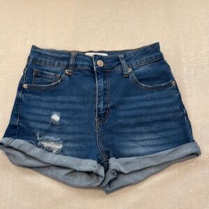 Wax Jean Medium Blue Rolled Hem Denim Shorts